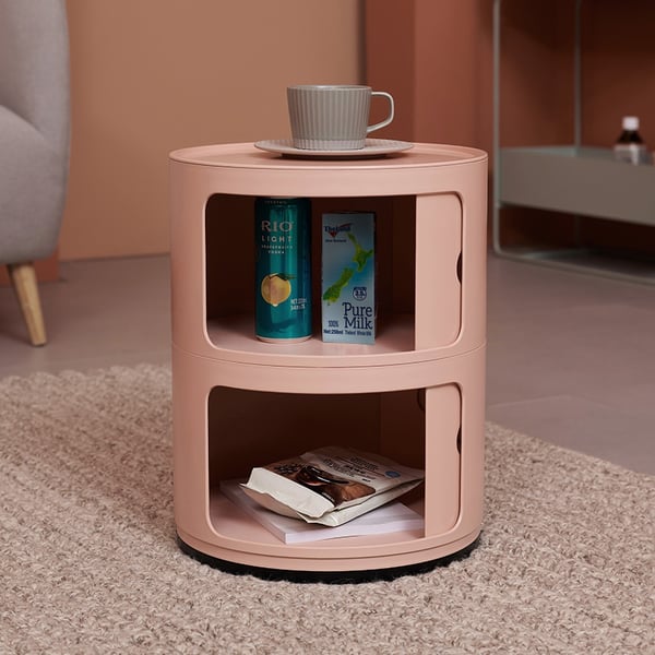 Modern Nightstand Pink Round Nightstand with Drawers Storage Bedside