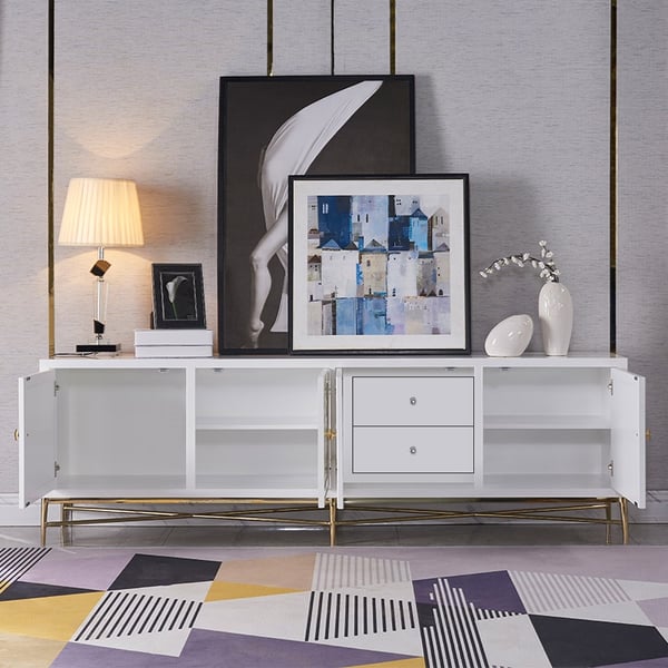 White Shell TV Stand with Stroage for TVs up to 75