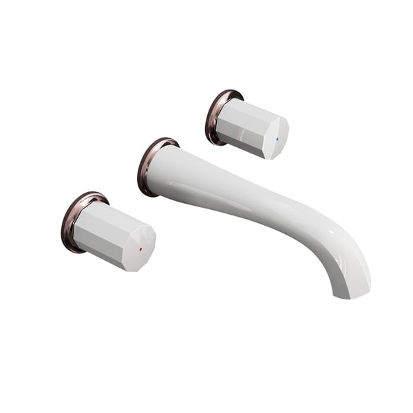 White & Rose Gold Wall Mounted Bathroom Basin Tap Solid BrassHomary