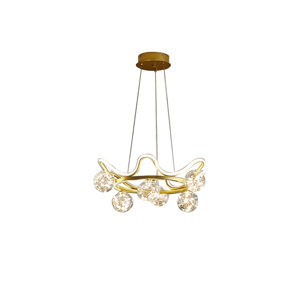 Modern 6Light Glass Globe LED Chandelier in Gold with 2 Color Mode