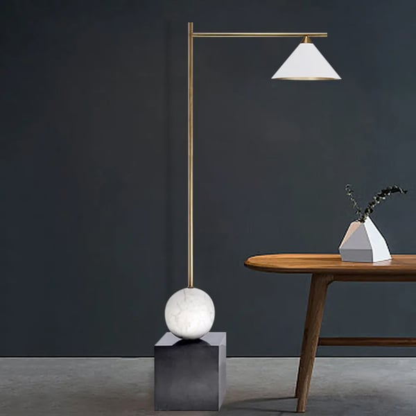 Minimalist White & Gold Arc Floor Lamp with Black Marble Base Homary UK