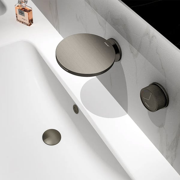 Roundie WallMount Waterfall Spout 2Hole Bathroom Basin Tap Solid