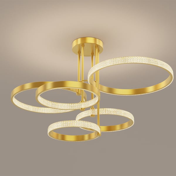 Gold Brass Semi Flush Mount light 5-Light Ring LED Ceiling Light ...