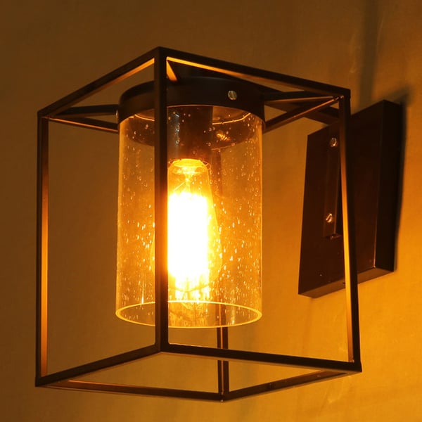 Industrial Black Metal Wall Sconce 1Light Wall Light Glass Shade Homary