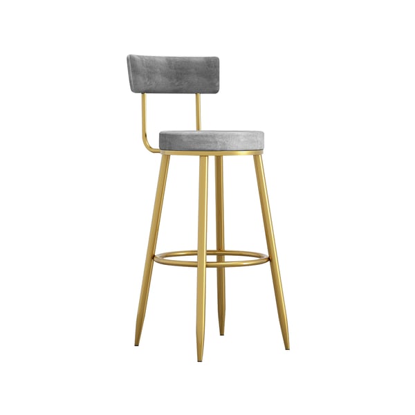 Modern Gray Velvet Counter Height Bar Stool with Back Gold Metal