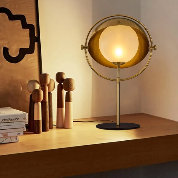 1Light Glass Globe Table Lamp with Rotatable Shade in Gold Homary