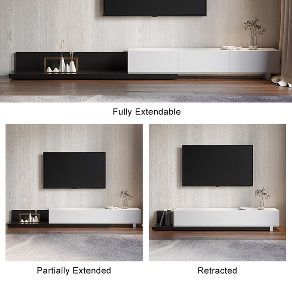 Free Shipping on Crator Rectangle Wood Extendable TV Stand White and Black Media Console with 3