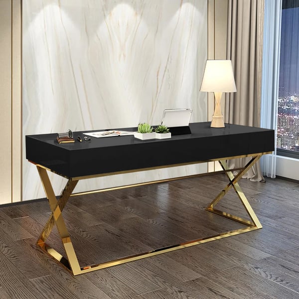 55" Black Office Desk with Drawer Rectangular Modern Computer Desk Homary