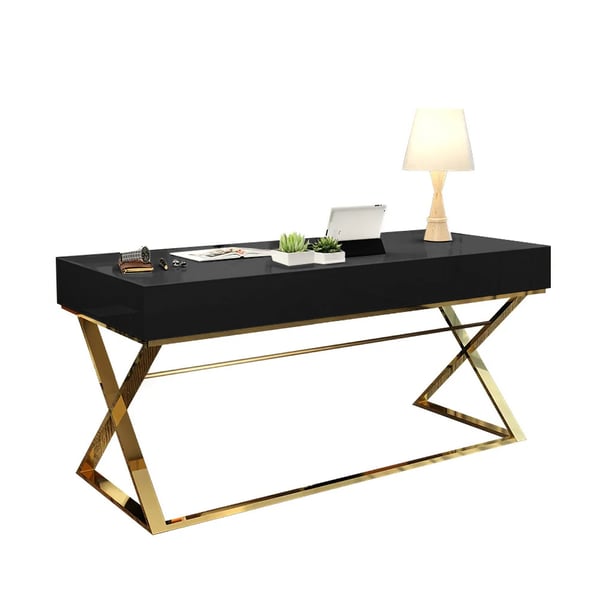 1400mm Black Office Desk with Drawer Rectangular Modern Computer Desk