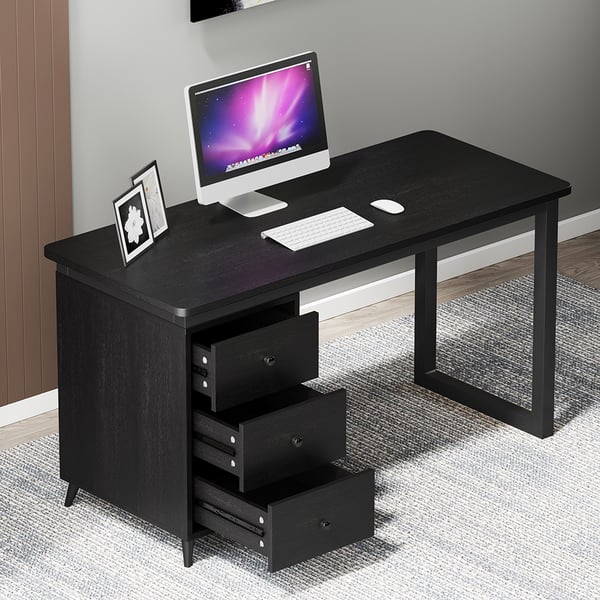 Modern 55 Black Wooden Home Office Computer Desk With Drawers Homary Modern 55 Black Wooden Home Office Computer Desk With Drawers Homary