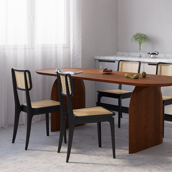 Silla de comedor negra moderna Silla de comedor de ratán fresno