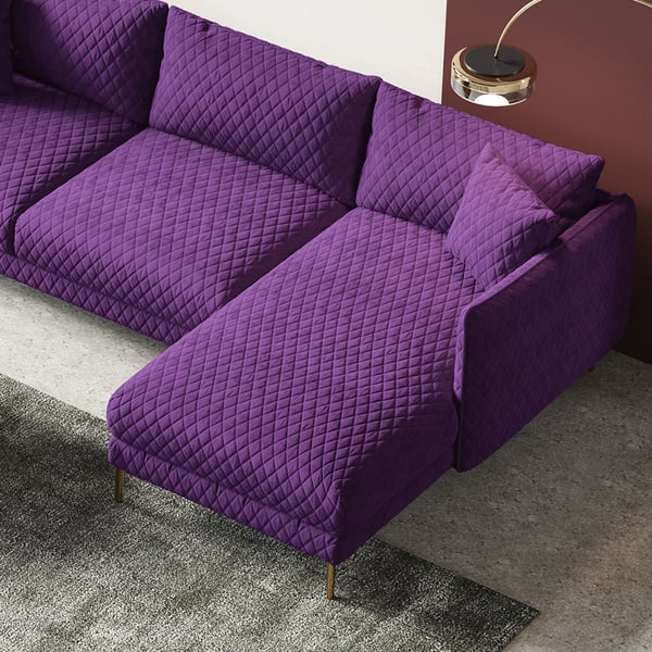 2810mm Modern Purple Corner Velvet Sectional Sofa with Chaise for 4