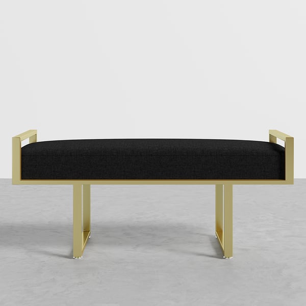 Black Bedroom Bench with Gold Base Linen Upholstered Ottoman Entryway