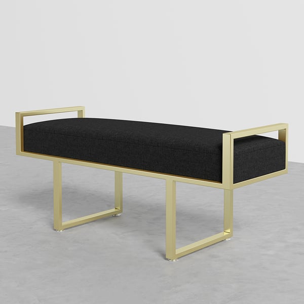 Black Bedroom Bench with Gold Base Linen Upholstered Ottoman Entryway