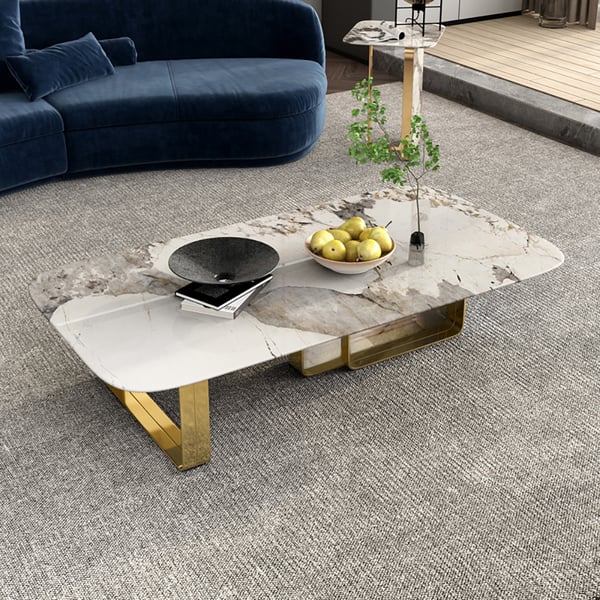 Modern White Extendable TV Stand & Coffee Table Set Sintered Stone with