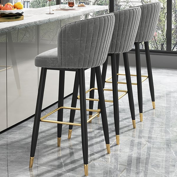 Gray Bar Height Bar Stool Tufted Upholstered Velvet Bar Stool Footrest