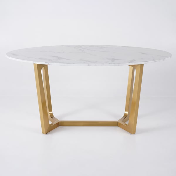 Free Shipping on 1600mm Oval White Faux Marble Dining Table with Gold