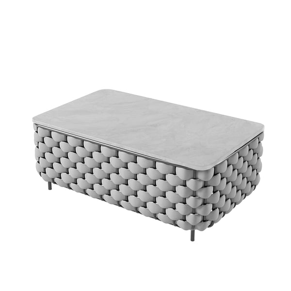 Martic Modern Aluminum & Rope & Faux Marble Top Outdoor Patio Coffee