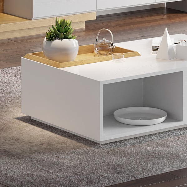 Rectangular Storage Coffee Table with Drawer and Removable Tray Top