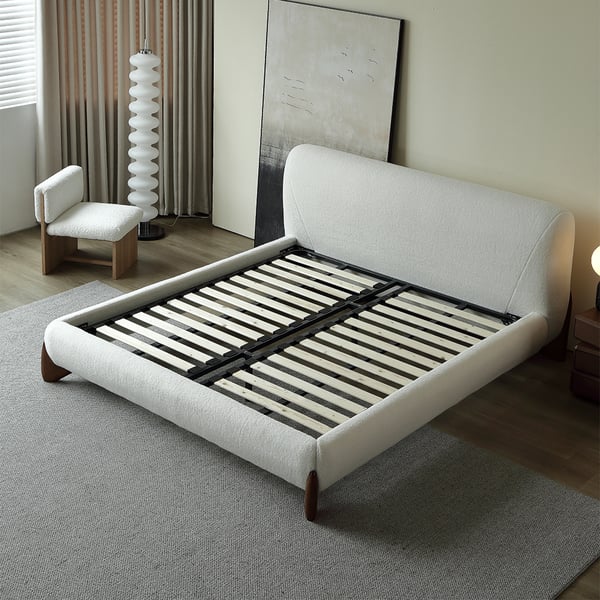 Free Shipping on Curva Modern White Boucle Platform Bed King Size Bed