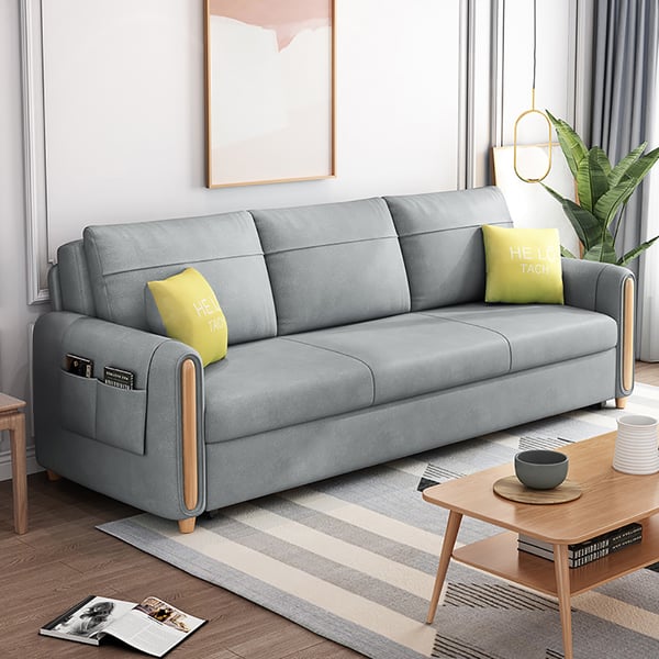 81.1" Light Gray Arm Full Sleeper Sofa Bed with Storage & Side Pockets