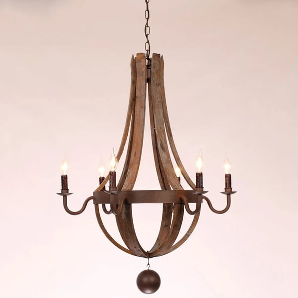 Rustic Stave Reclaimed Wood & Rust Metal 6-Light Chandelier with Candle ...