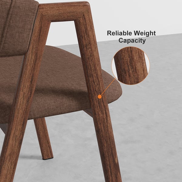 Brown Linen Upholstered Dining Chair Curved Back Chair Set of 2Homary