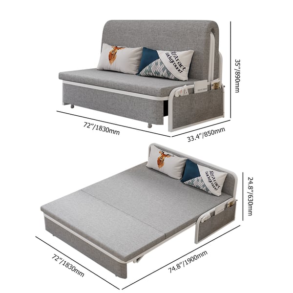 Free Shipping on 72" Modern Light Gray Cotton Linen Upholstered Convertible Sofa Bed with