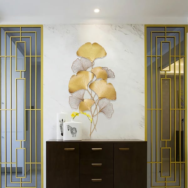 Modern Metal Ginkgo Leaves Wall Decor Home Hanging Art in Gold