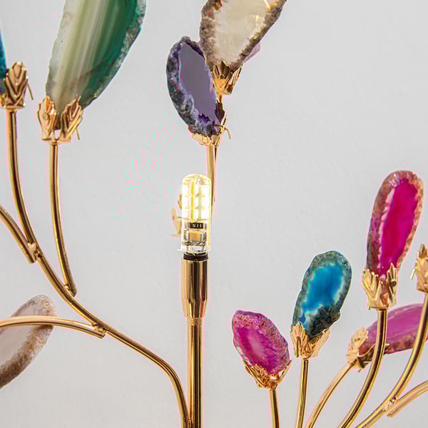 Art Deco 2Light Agate Tree Wall Sconce with Gold Base Living Room Bed