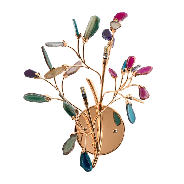 Art Deco 2Light Agate Tree Wall Sconce with Gold Base Living Room Bed