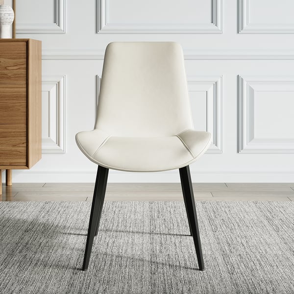 MidCentury Modern White Upholstered Dining Chairs PU Leather Set of 2