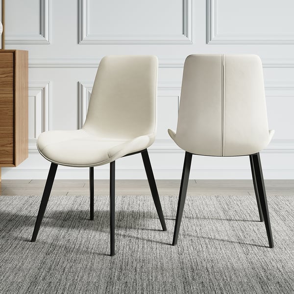 MidCentury Modern White Upholstered Dining Chairs PU Leather Set of 2Homary