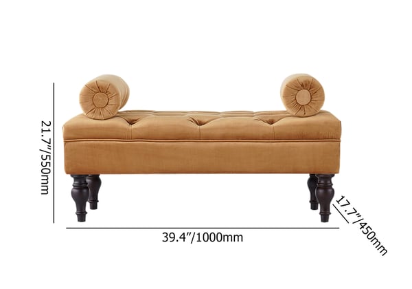 Traditional Arm Bench Velvet Upholstered Ottoman Wooden Frame