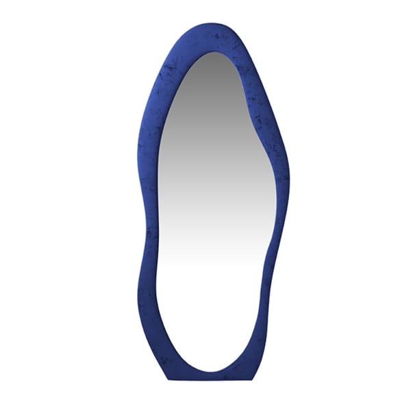 Modern Large Wooden Full Length Floor Mirror with Irregular Velvet Frame in Blue