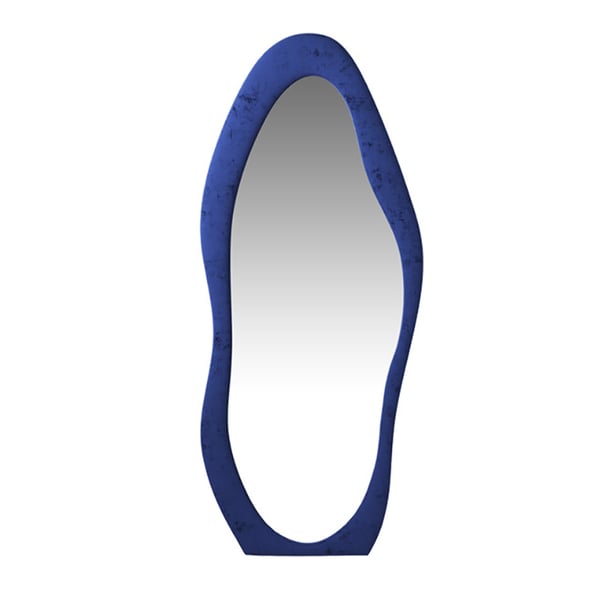 63.4'' Modern Large Wooden Full Length Floor Mirror with Irregular Velvet Frame in Blue