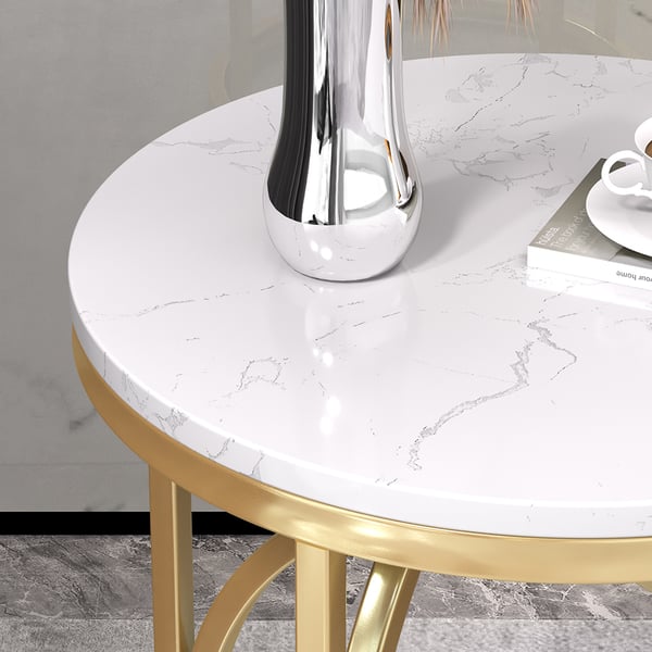 Free Shipping on Modern White Round End Table Marble Top Side Table