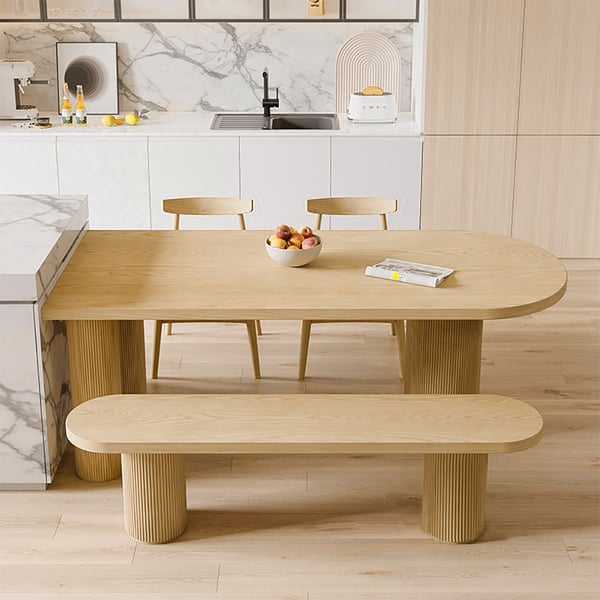 1400mm Japandi Dining Table 6 Seater Solid Wood Table Pedestal Base