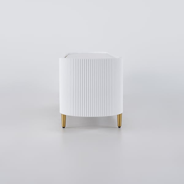 Palley Modern Oval TV Stand with Storage & Glass Doors in White for TV