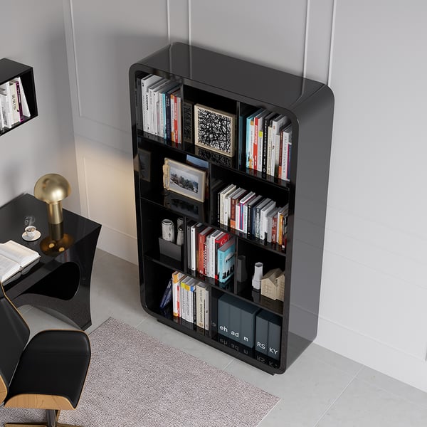 Chicent 2000mm Modern Black Bookshelf 4Tier Standard Bookcase with