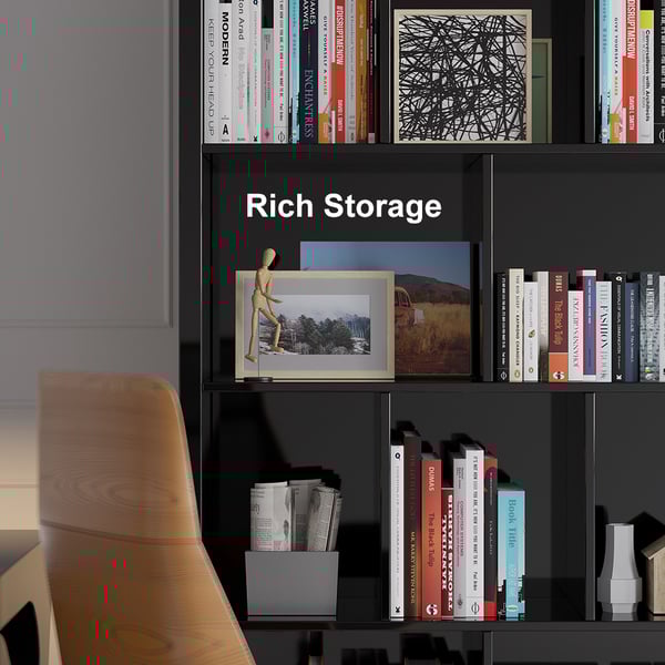 Chicent 2000mm Modern Black Bookshelf 4Tier Standard Bookcase with