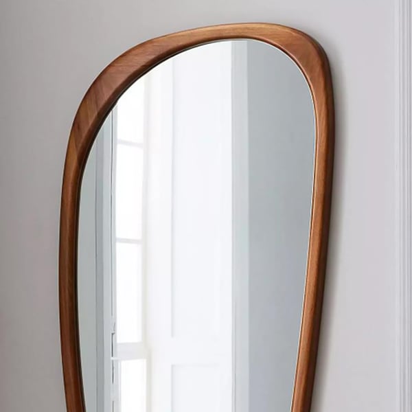 Rustic Asymmetrical Mirror Full Length Wall Mirror Wood Frame in Walnut