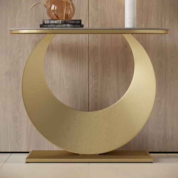 39.4" Narrow Console Table Gray Sintered Stone Entryway Table with Half