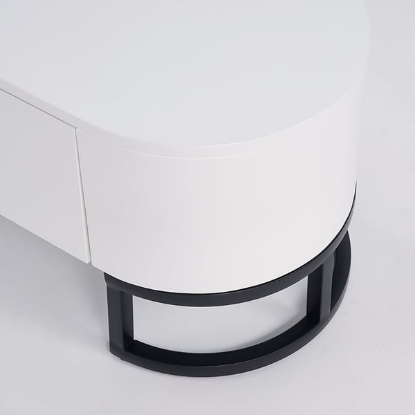 Nesnesis Modern Extending TV Stand with Storage Oval White & Black Media Console Living Room