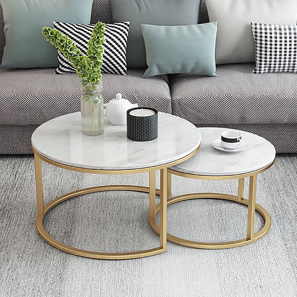 Free Shipping on Modern Round Coffee Table Gold Metal & White Marble