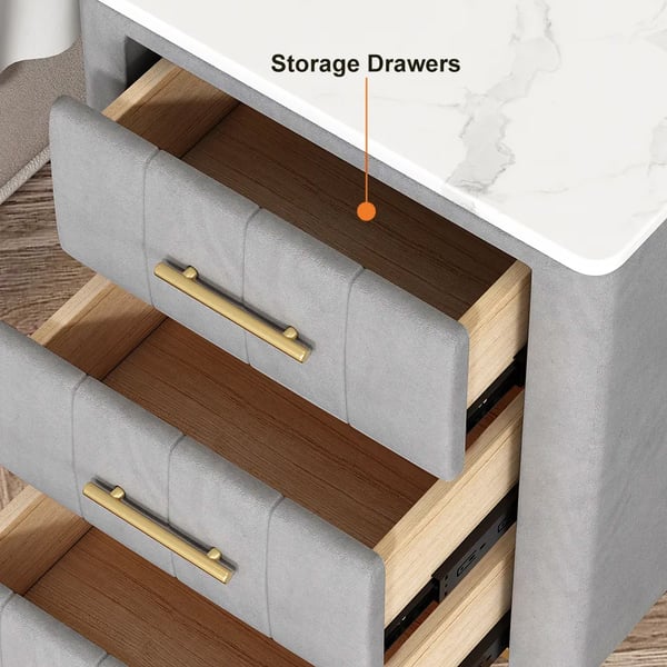 Free Shipping on Modern Nightstand Gray Velvet Bedside Table 3 Drawers