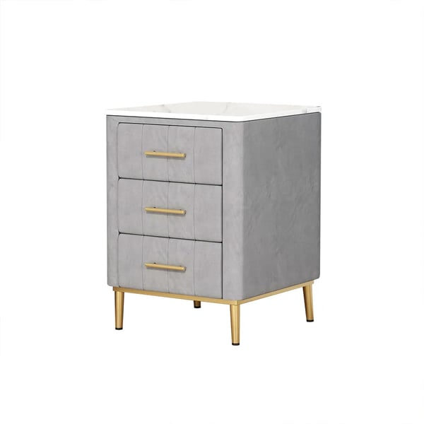 Free Shipping on Modern Nightstand Gray Velvet Bedside Table 3 Drawers