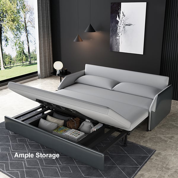 1950mm Modern Grey Convertible Storage Full Sleeper Sofa LeathAire