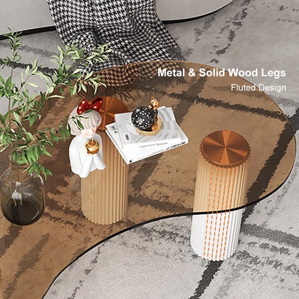 Free Shipping on Modern Coffee Table with Tempered Glass & Solid Wood