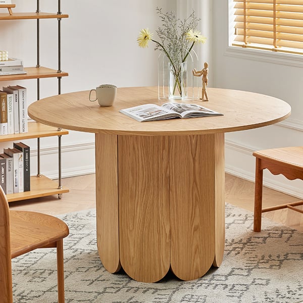 35" Japandi Round Small Dining Table 4-Person Natural Pine Wood | Homary